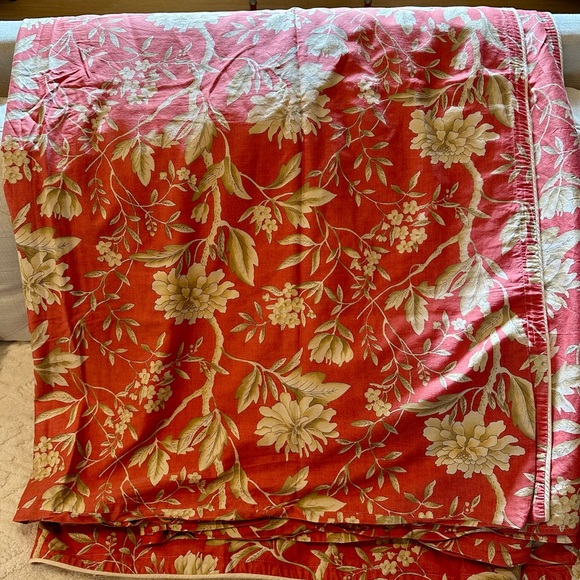RALPH LAUREN Villa Camelia Salmon/Red/Tan QUEEN Duvet Cover 100% Cotton ITALY - Picture 2 of 4